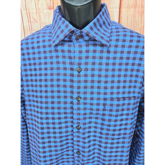 Peter Millar Crown Sport Mens Shirt Large Blue & Brown Checkered - Picture 3 of 7